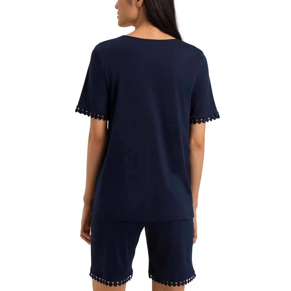 Hanro Women Rosa Embroidered Trim Short Pajama Set Deep Navy Size L - Picture 3 of 4